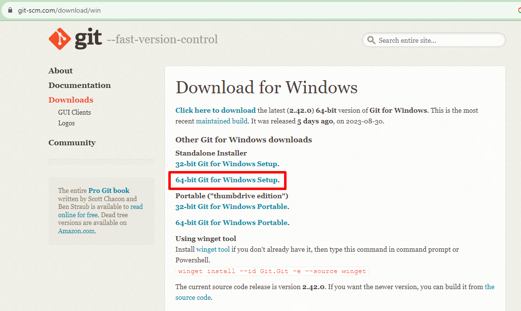 Download 64bit git installer file